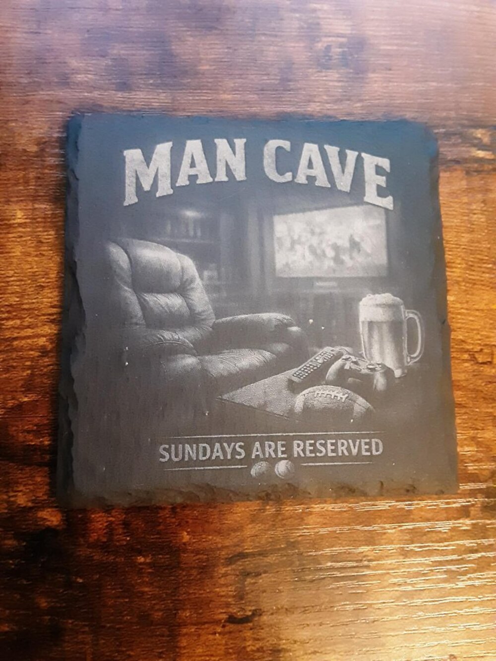 Man Cave Coaster | Football Sunday Decor | Engraved Slate Gift for Him